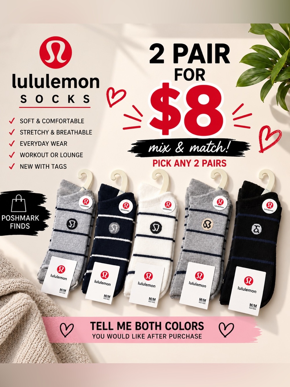 Lululemon Crew Socks – 2 Pairs for $8 ❤️